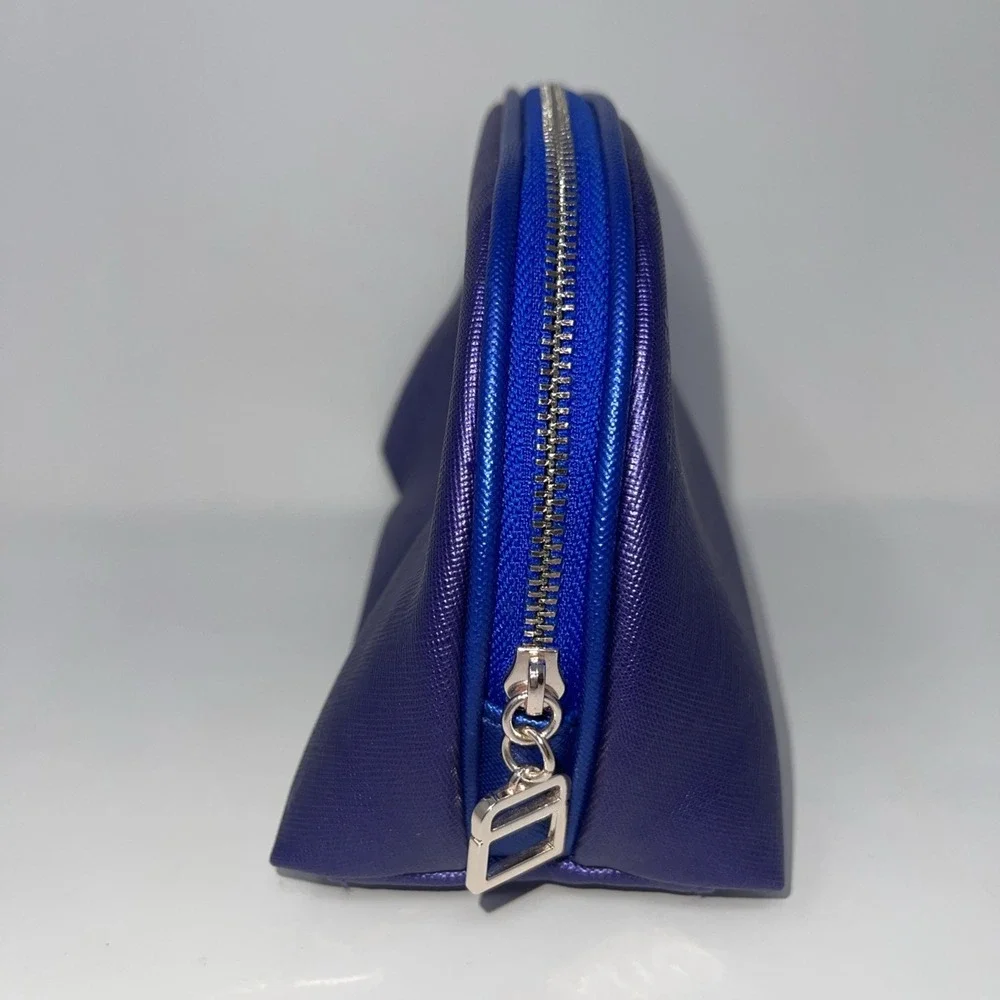 La mer purple‎ Blue metallic Dome cosmetic bag Orange Inside